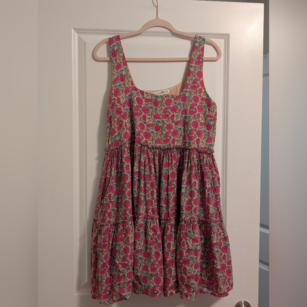 NATURAL LIFE Pink/Multi Colors Babydoll Pleated Sleeveless Bohomenian Dress